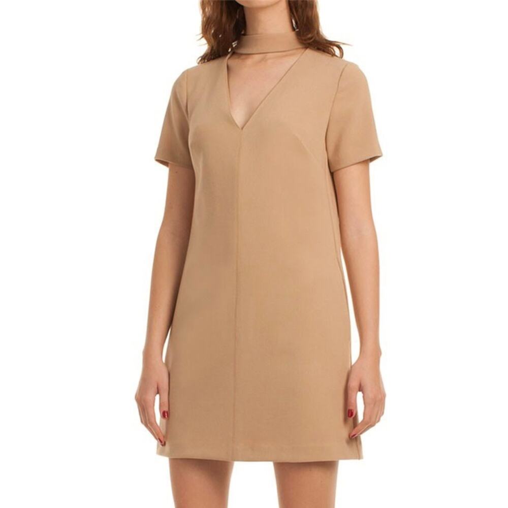 Trina Turk Camel Choker Short Sleeve Shift Dress